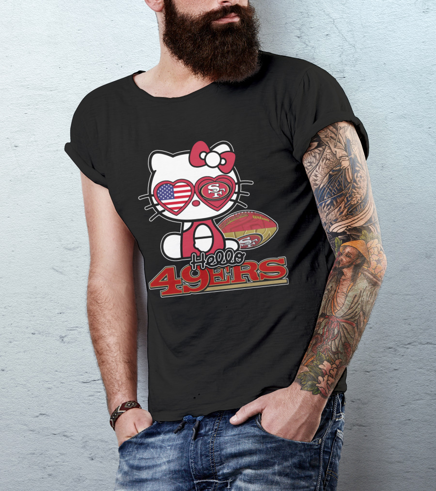 Hello Kitty San Francisco 49ers Football American Flag Hearts T-Shirt
