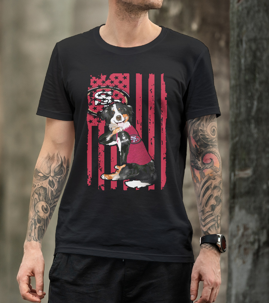 Border Collie I Love Mom San Francisco 49ers Fan Dog T-Shirt
