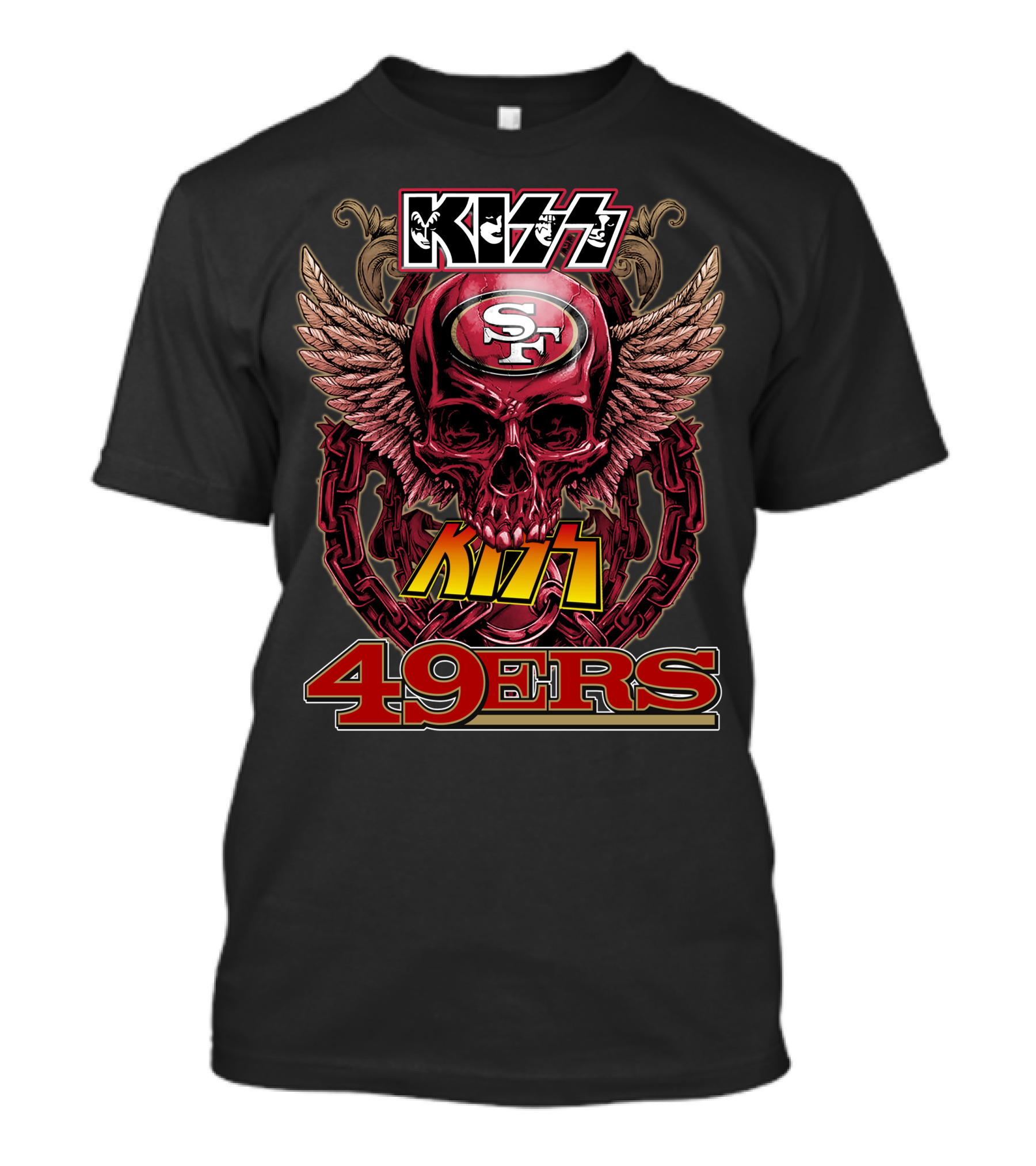 Kiss SF 49ers Skull Wings Chain T-Shirt