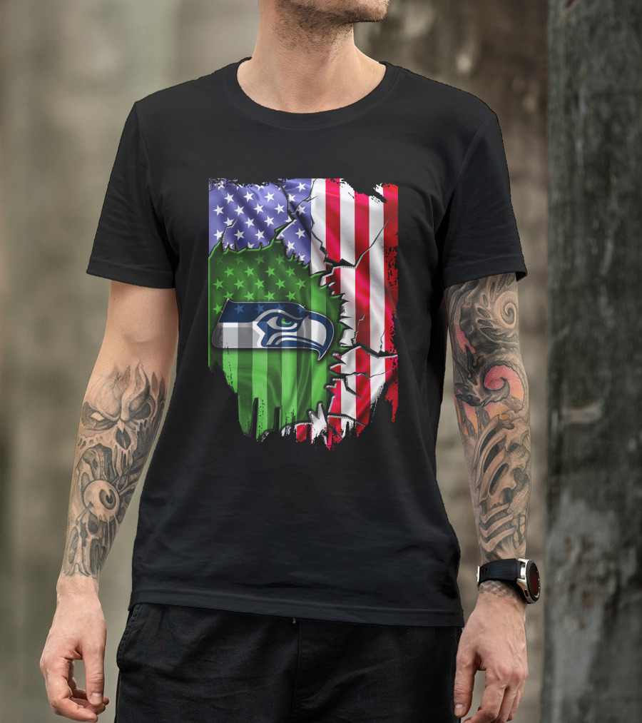 Seattle Seahawks American Flag Torn T-Shirt
