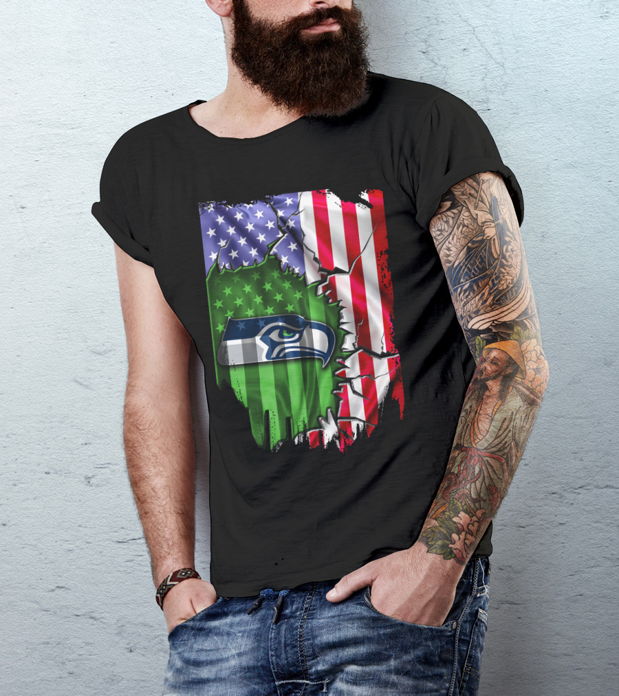 Seattle Seahawks American Flag Torn T-Shirt