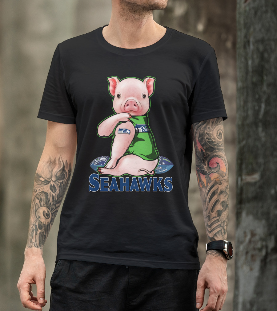 Pig Wearing Seattle Seahawks Jersey With Team T-Shirt