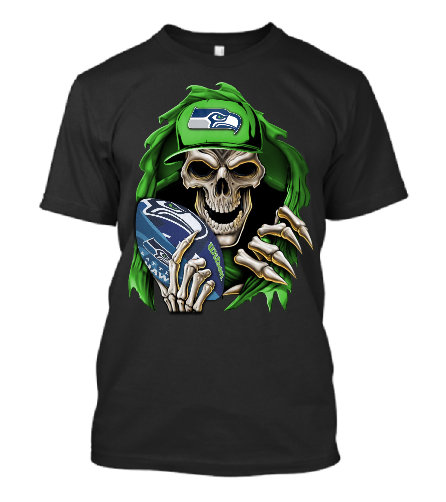 Skullbong Seattle Seahawks Football Skeleton T-Shirt