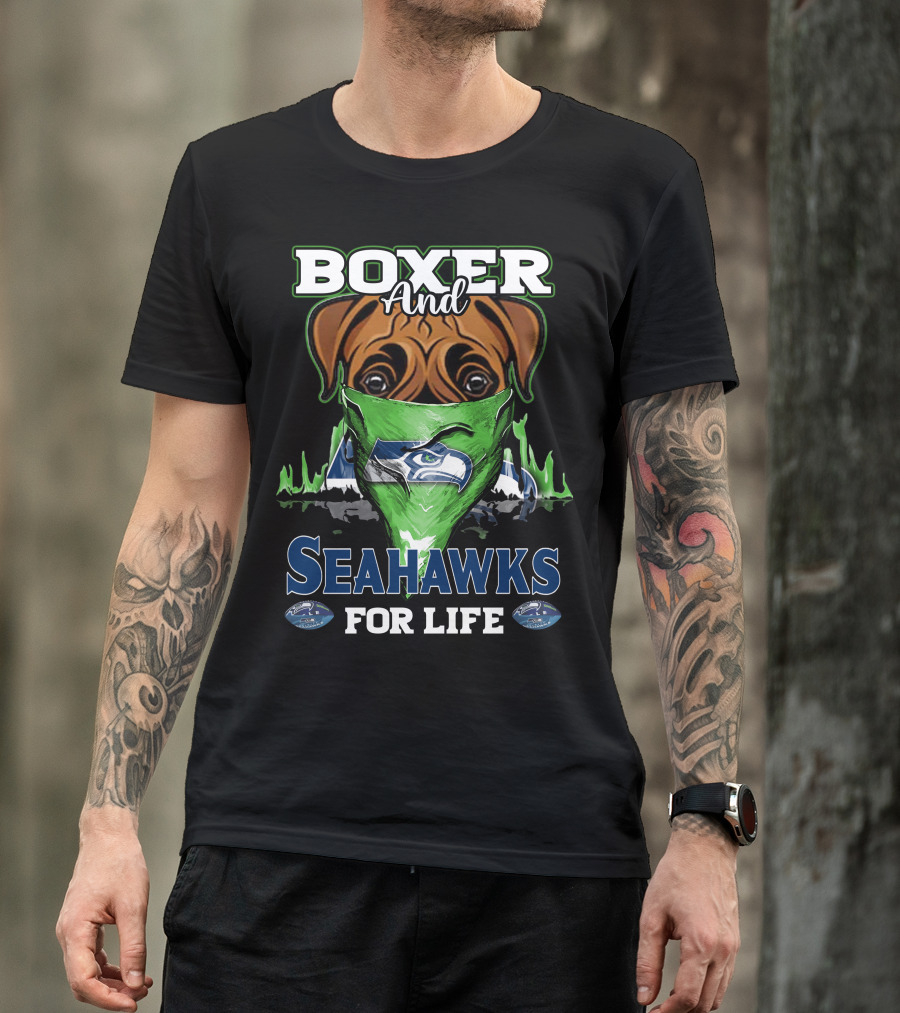 Boxer And Seahawks For Life Seahawks Mask Green Blue Dog Fan T-Shirt