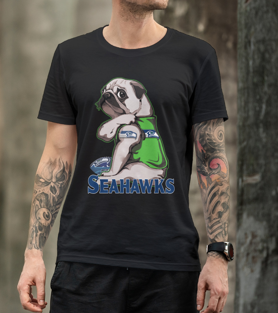 Pug Wearing Seattle Seahawks Jersey T-Shirt