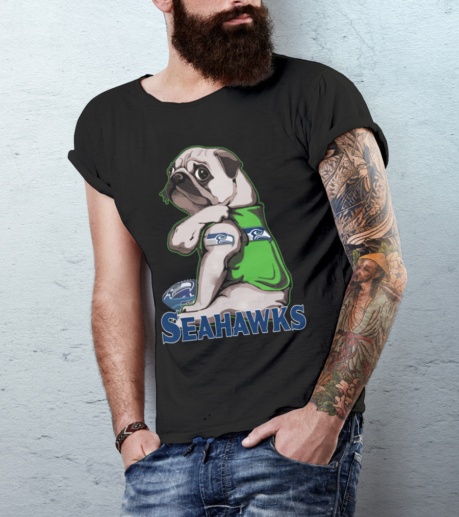Pug Wearing Seattle Seahawks Jersey T-Shirt