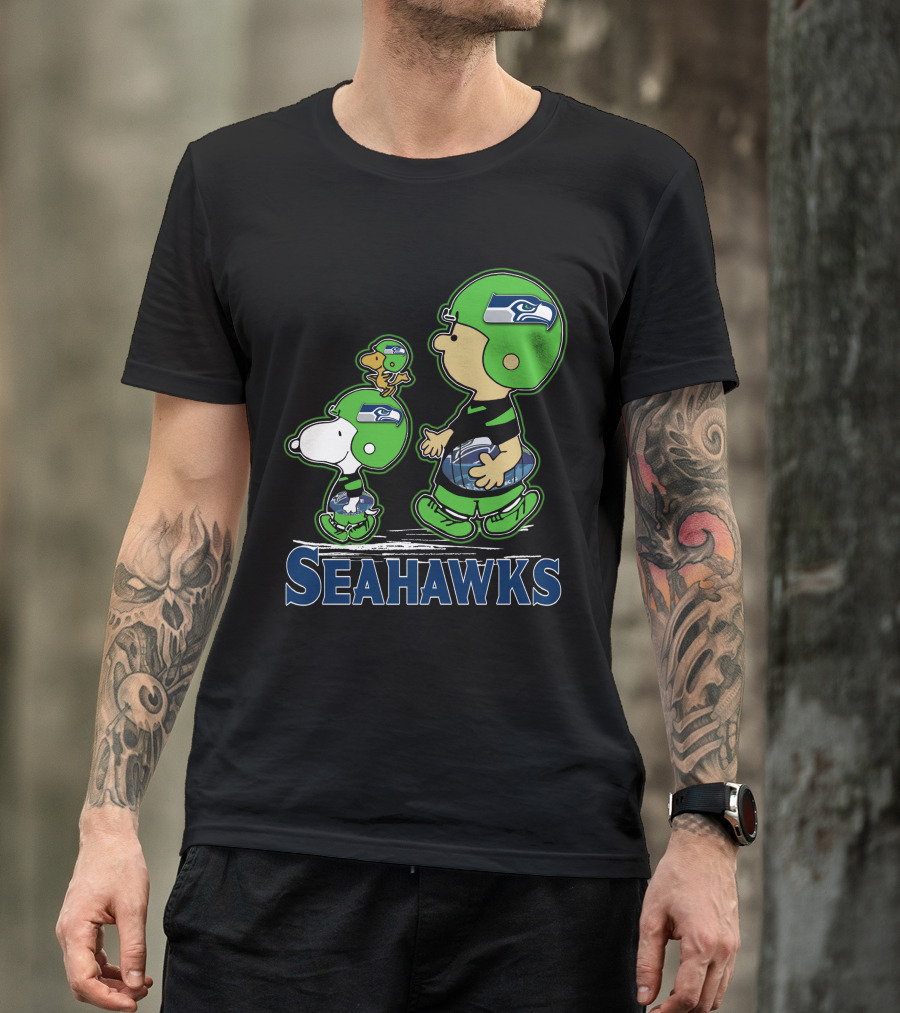 Snpfootball Seattle Seahawks Peanuts Characters Football Helmets Collaboration T-Shirt