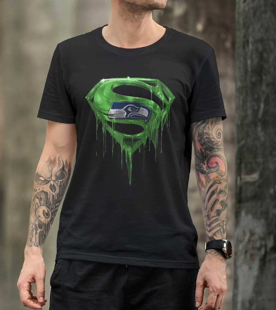 Superman Logo With Seattle Seahawks Emblem Spm T-Shirt