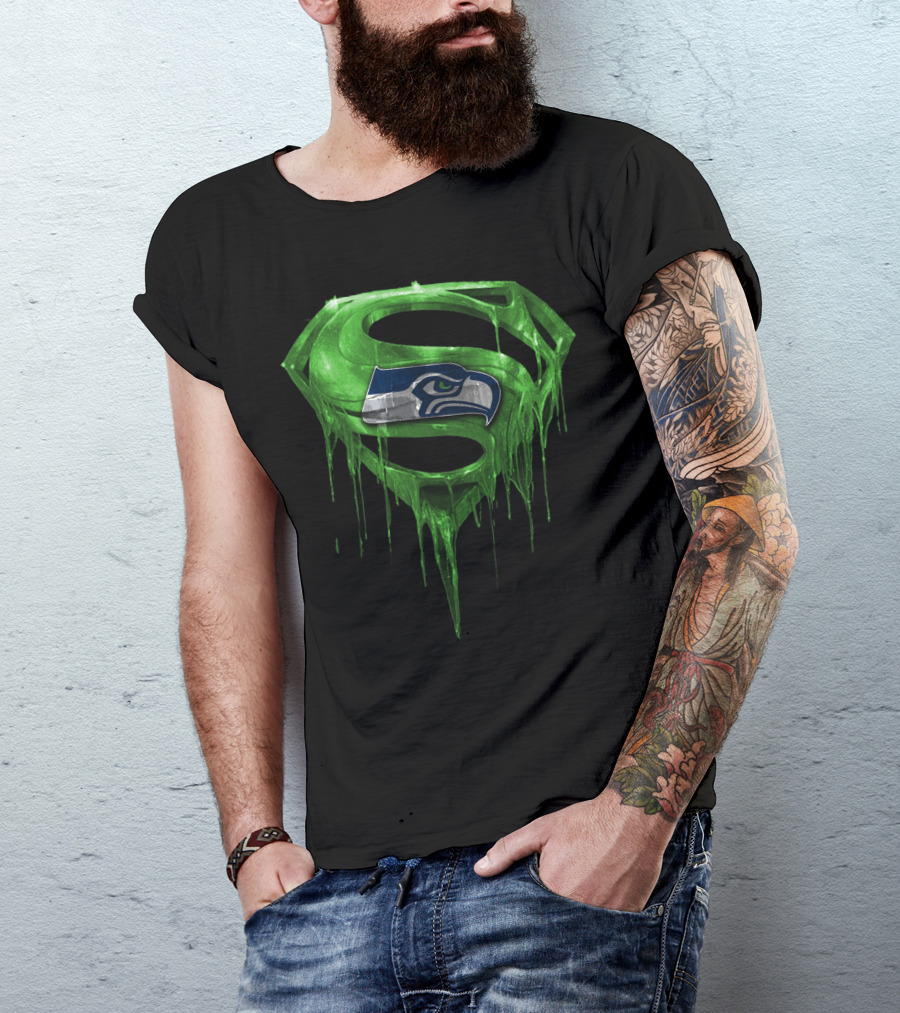 Superman Logo With Seattle Seahawks Emblem Spm T-Shirt
