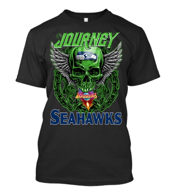 Journey Seattle Seahawks Skull With Wings And Chains T-Shirt