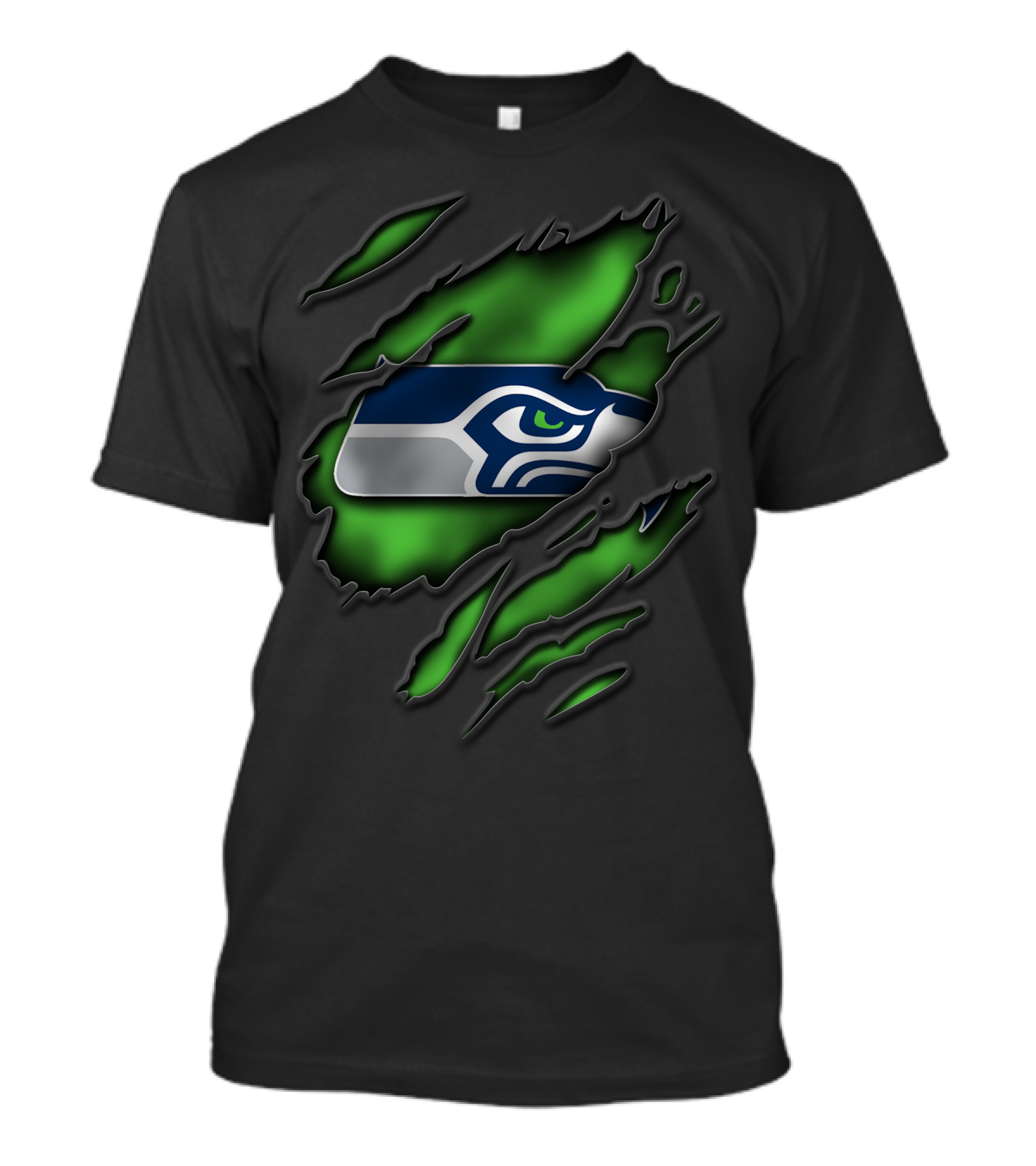Torn V3 Seattle Seahawks Logo On Green T-Shirt
