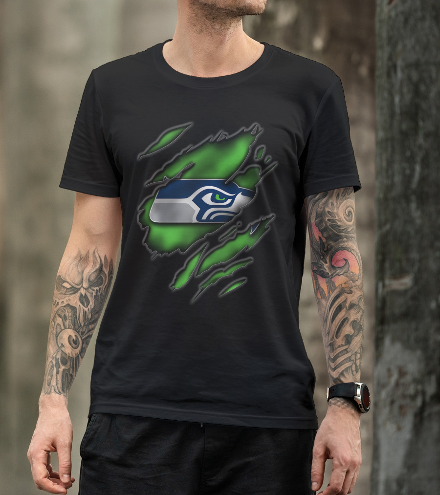 Torn V3 Seattle Seahawks Logo On Green T-Shirt
