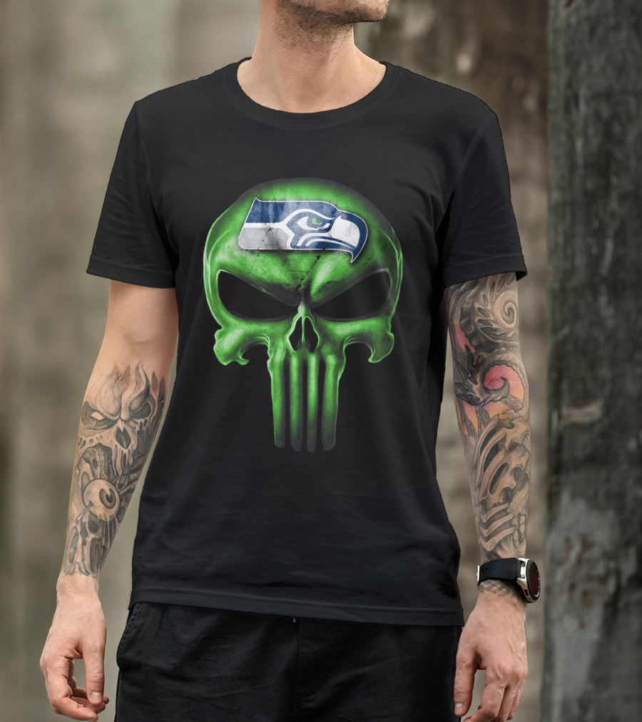 Skull V3 Seattle Seahawks Logo Green T-Shirt
