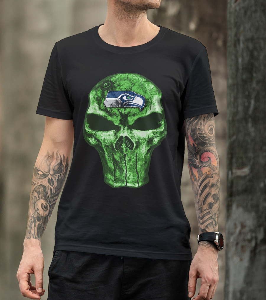 Seattle Seahawks Green Skull Design V4 T-Shirt
