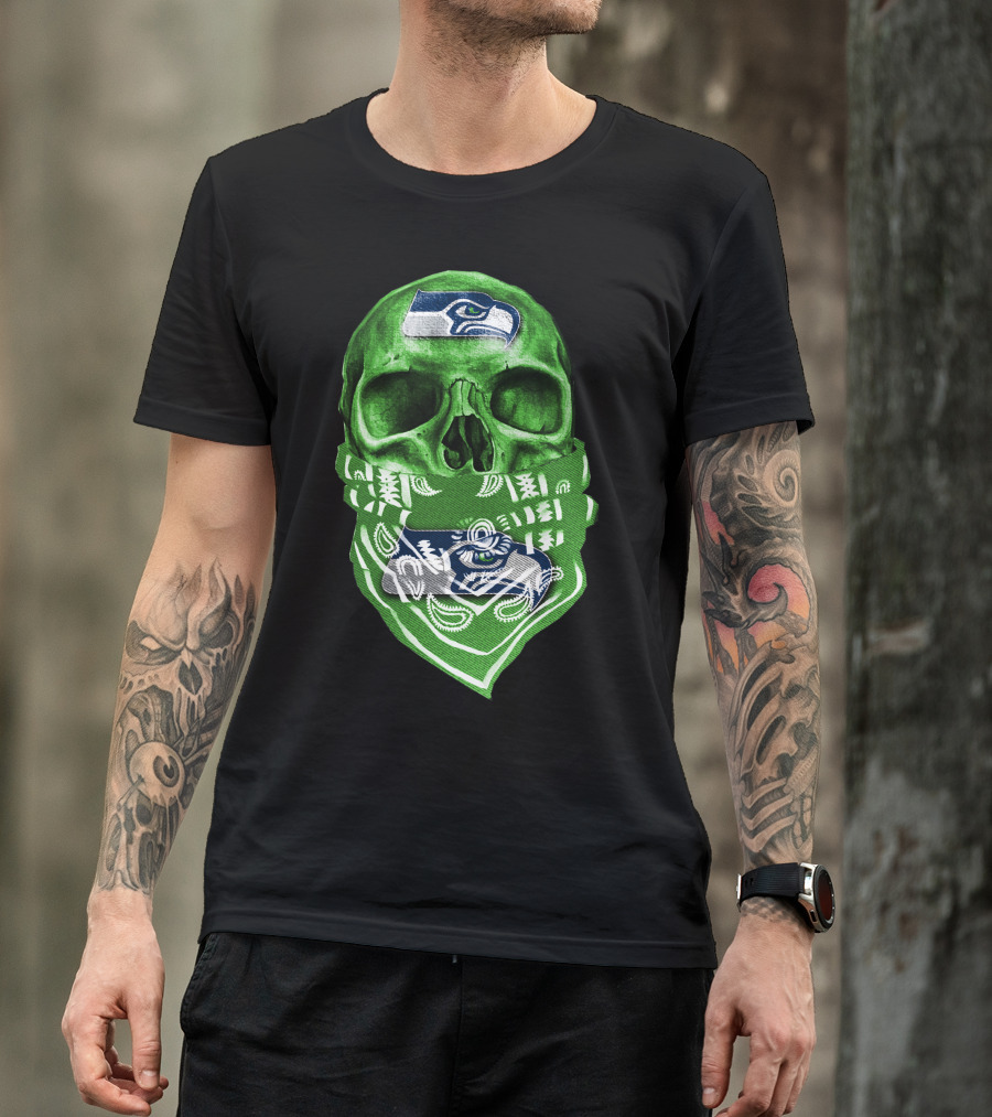 Skull V5 Seattle Seahawks Logo Bandana T-Shirt