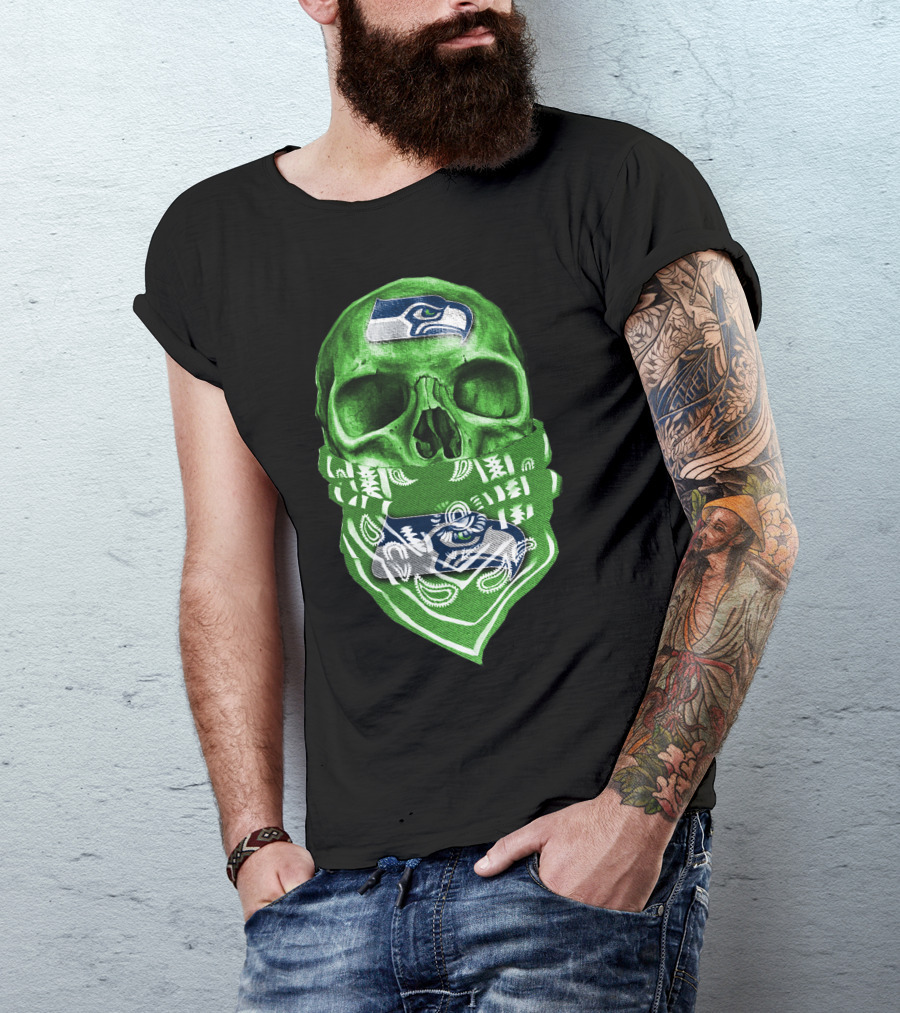 Skull V5 Seattle Seahawks Logo Bandana T-Shirt