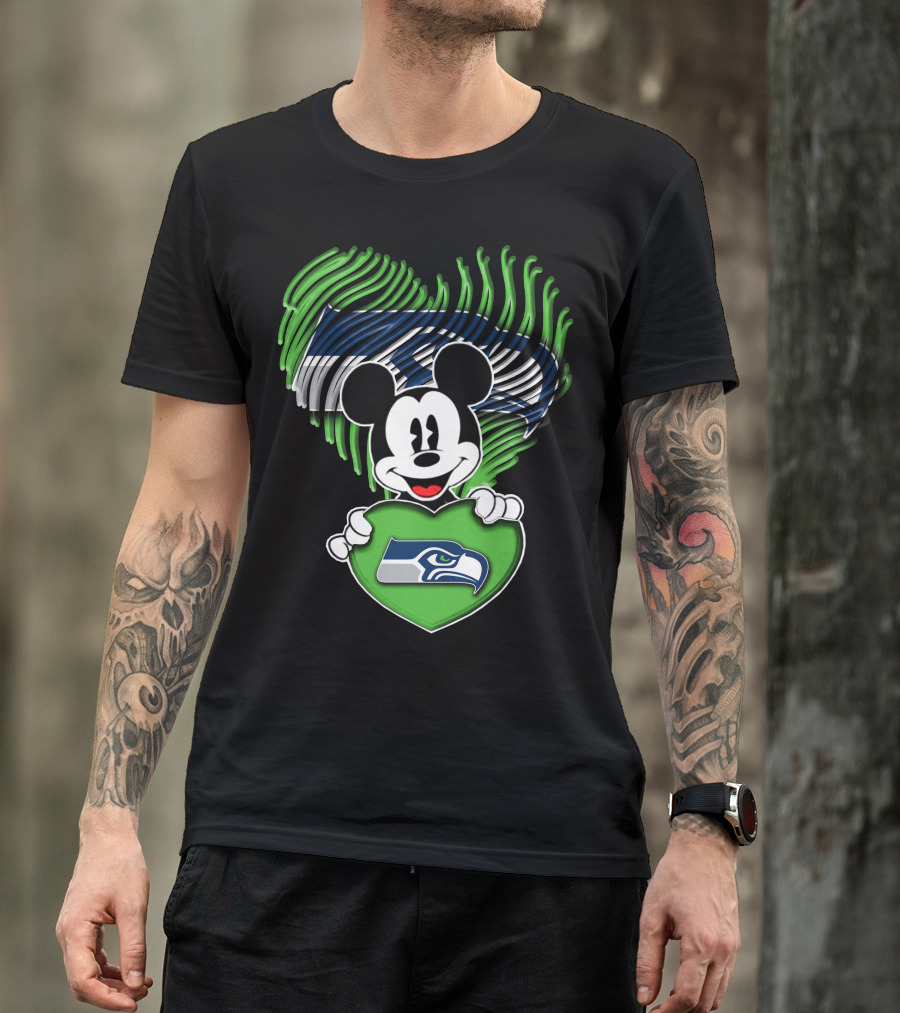 Mickey Mouse Heart Green With Seattle Seahawks T-Shirt