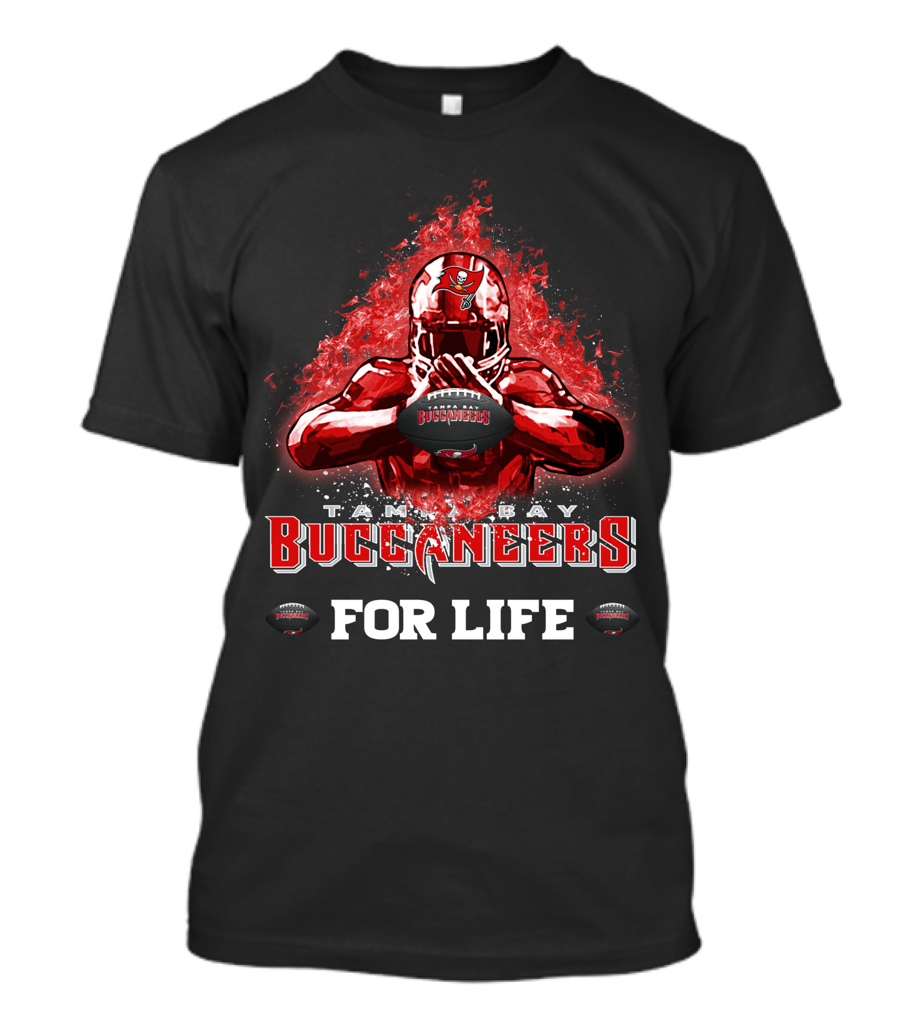 Tampa Bay Buccaneers For Life Football Flames Helmet Player T-Shirt