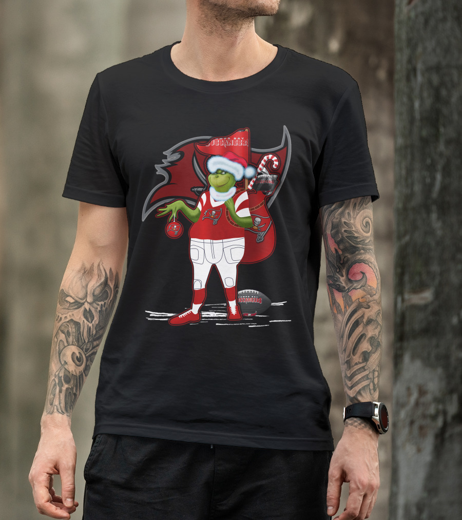 Grinchxmas Tampa Bay Buccaneers Santa Hat Football Holiday T-Shirt