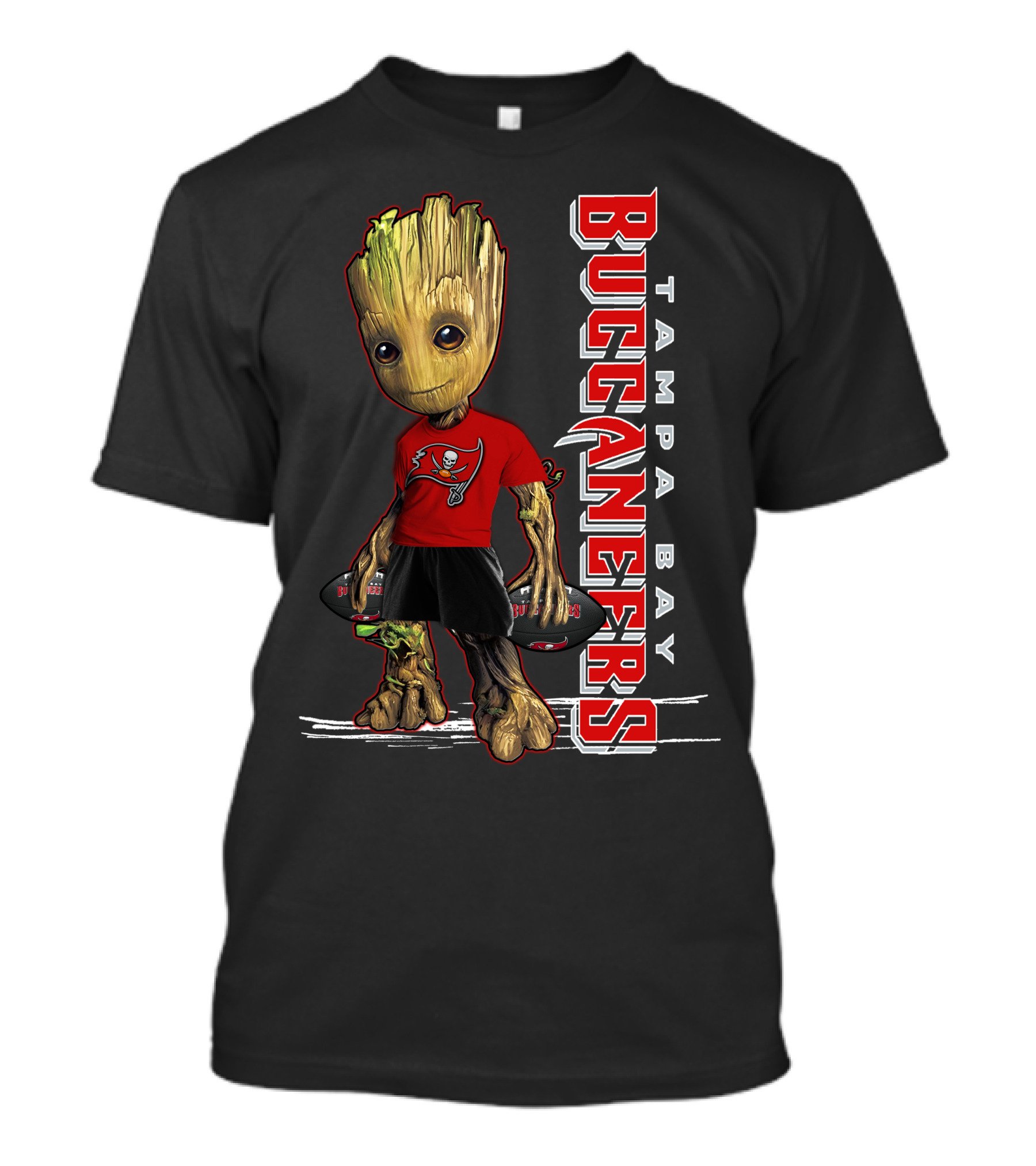 Groot In Tampa Bay Buccaneers Gear Standing With Football T-Shirt
