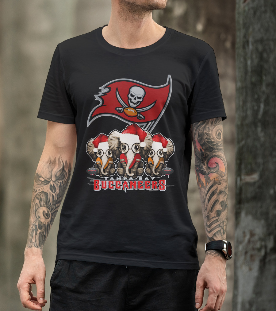 Tampa Bay Buccaneers Christmas Elephants Santa Hats NFL T-Shirt