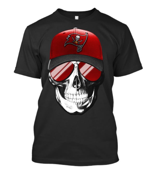 Skull V7 Tampa Bay Buccaneers Red Cap Reflective Glasses T-Shirt