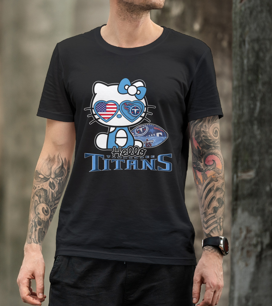 Hello Kitty Tennessee Titans Football American Flag T-Shirt