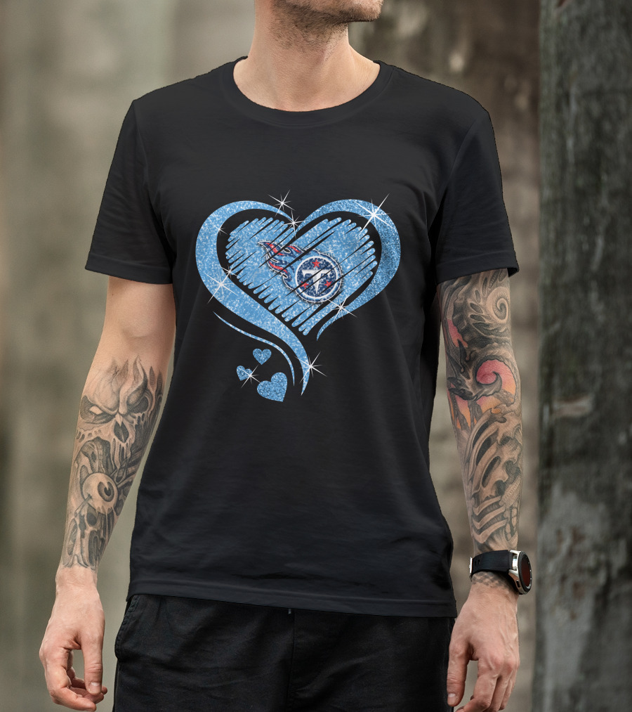Tennessee Titans Heart Diamond Logo Sparkle T-Shirt