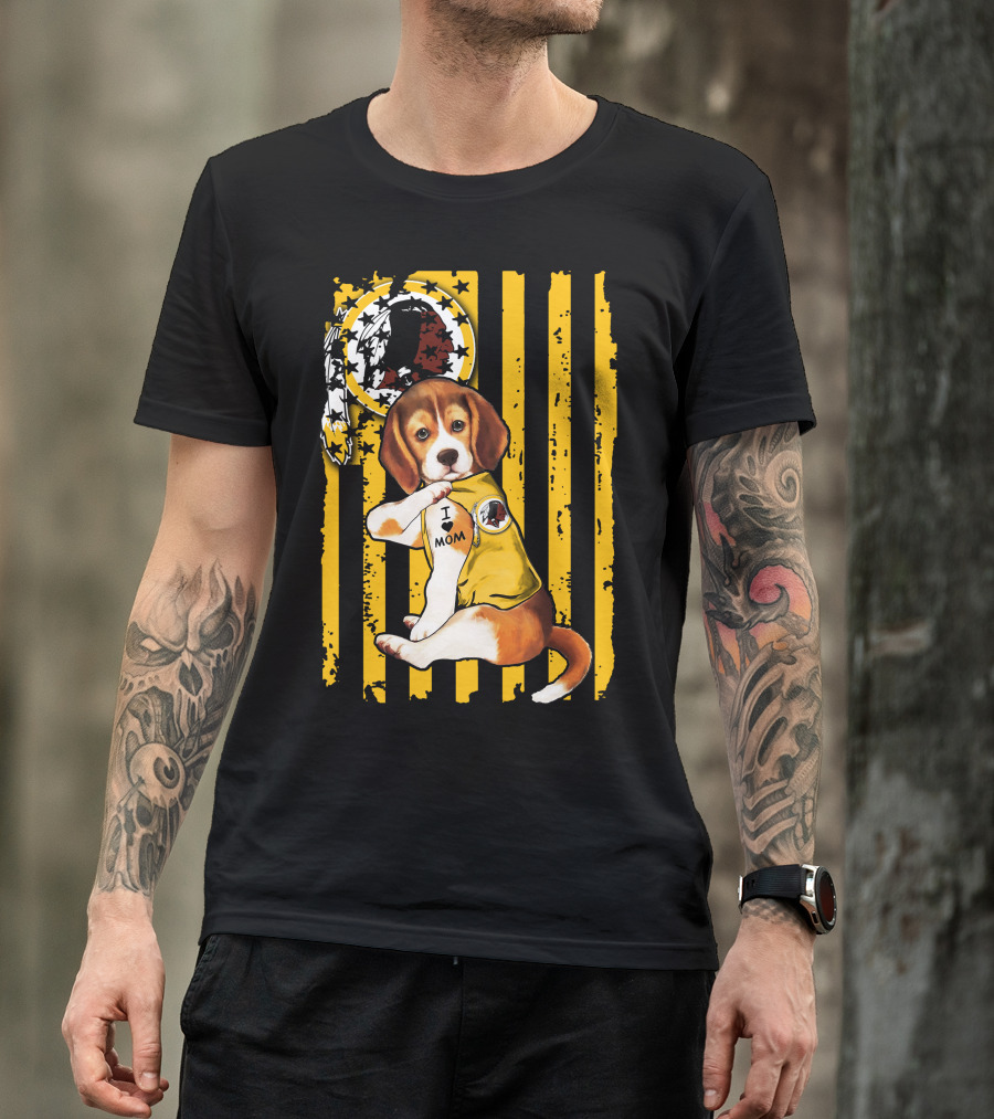 Beagle Washington Redskins I Love Mom Dog Tattoo Football Fan Stripes T-Shirt