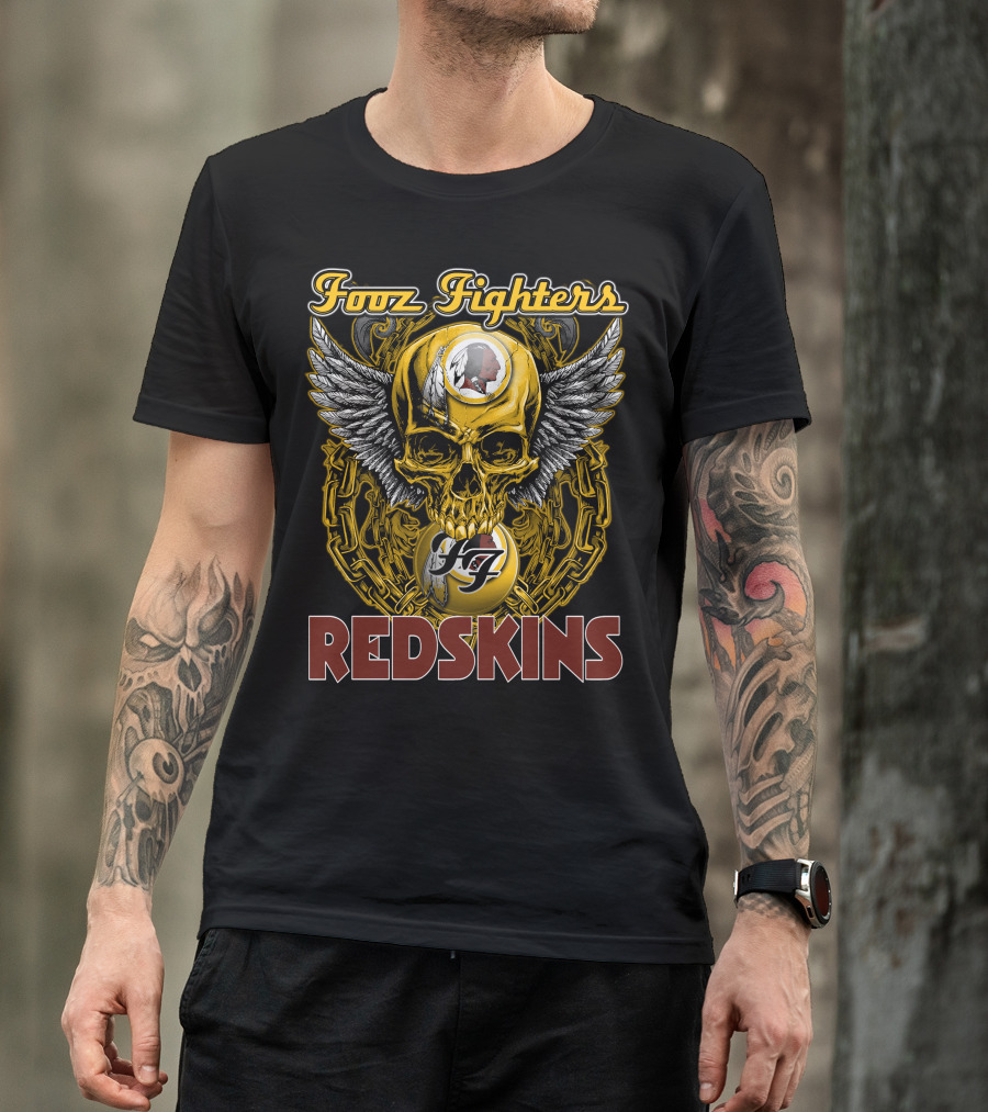 Fooz Fighters Redskins Skull Wings Chain T-Shirt