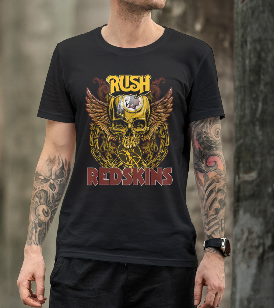 Rush Redskins Skull Wings Chains Dark T-Shirt