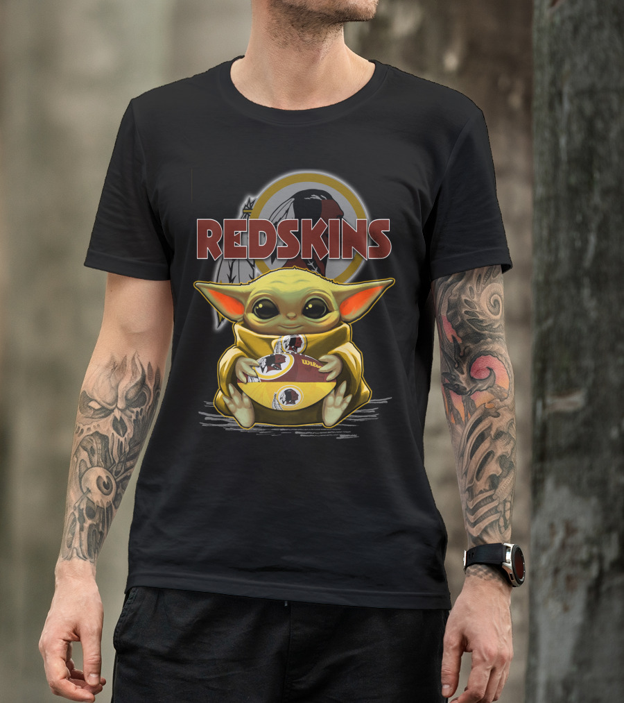 Yoda Redskins Football Baby Holding Team Logo Ball T-Shirt