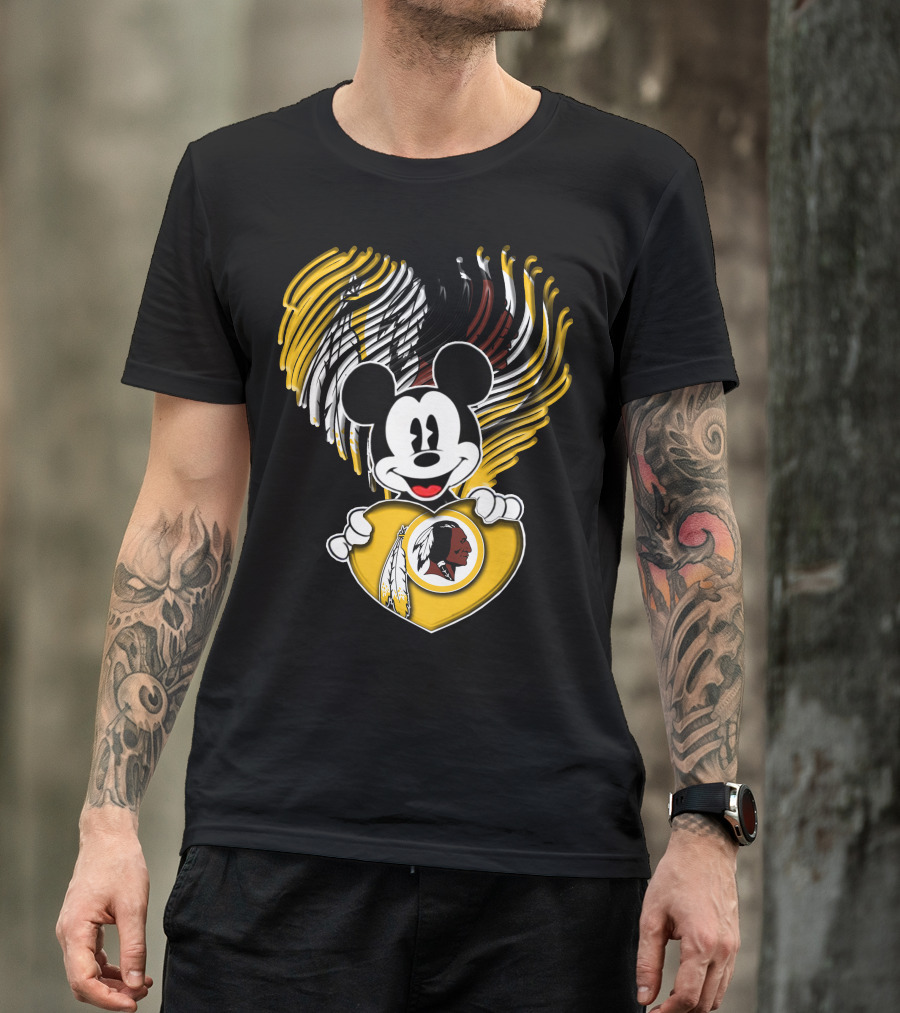 Mick V1 Washington Redskins Heart Motif With Feathers T-Shirt