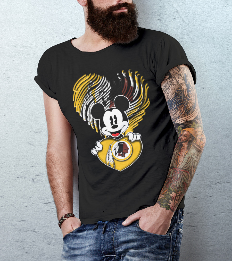 Mick V1 Washington Redskins Heart Motif With Feathers T-Shirt