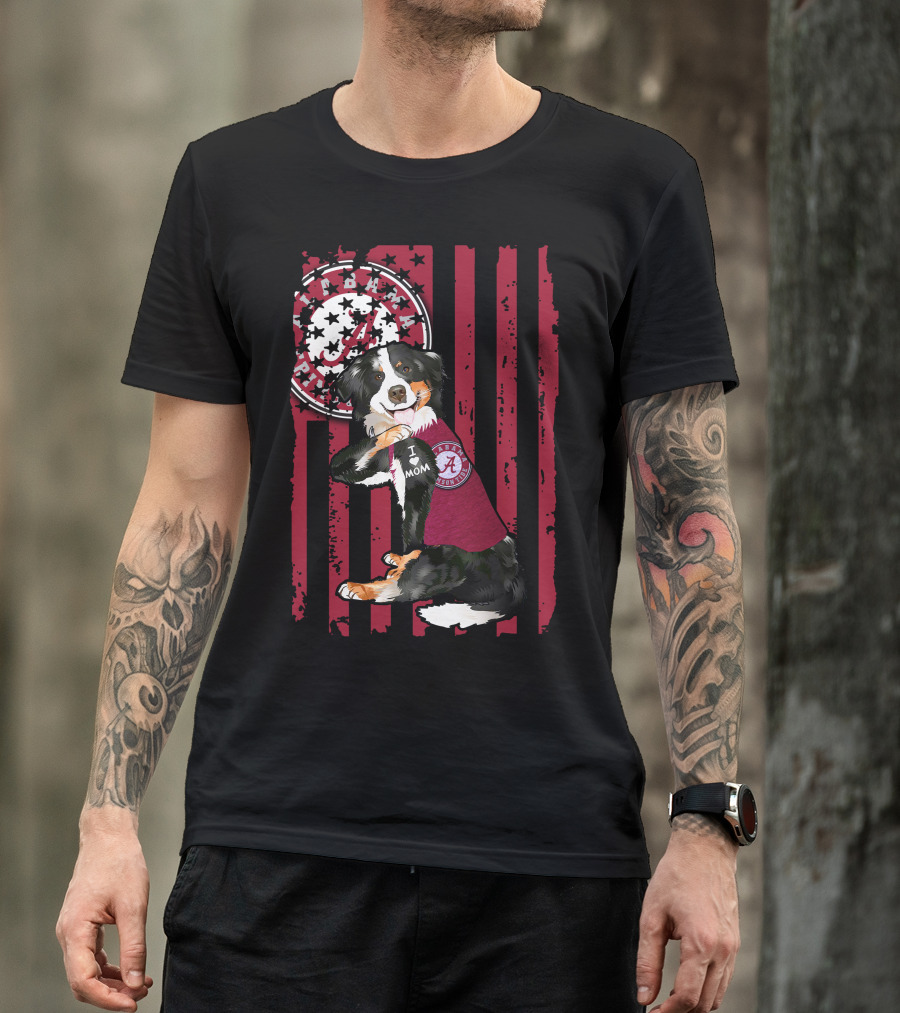 Border Collie Alabama Crimson Tide I Love Mom T-Shirt