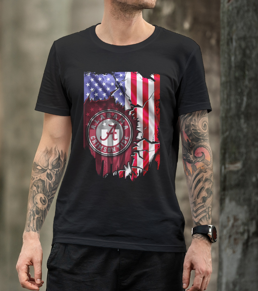 Alabama Crimson Tide American Flag V2 Stars And Stripes T-Shirt