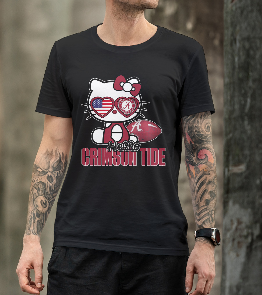 Hello Kitty Alabama Crimson Tide Football Usa Flag T-Shirt