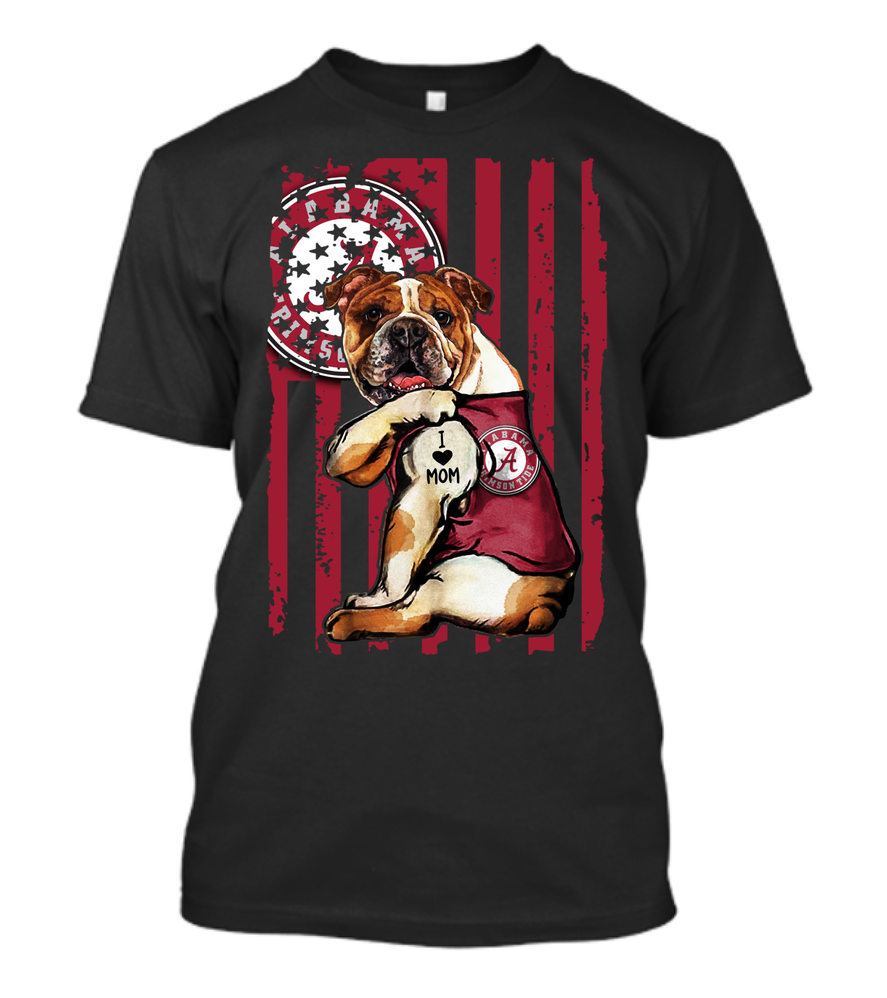 Bulldog I Love Mom Alabama Crimson Tide T-Shirt