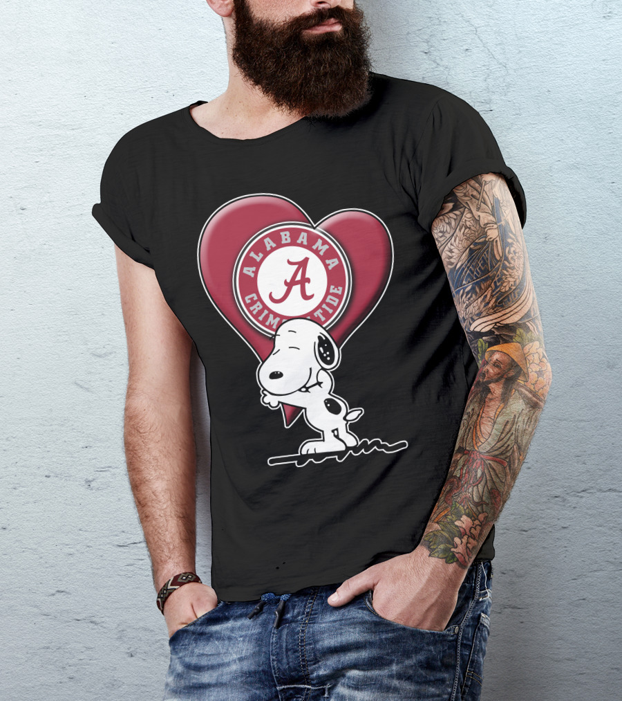 Snoopy Hugging Alabama Crimson Tide Heart T-Shirt
