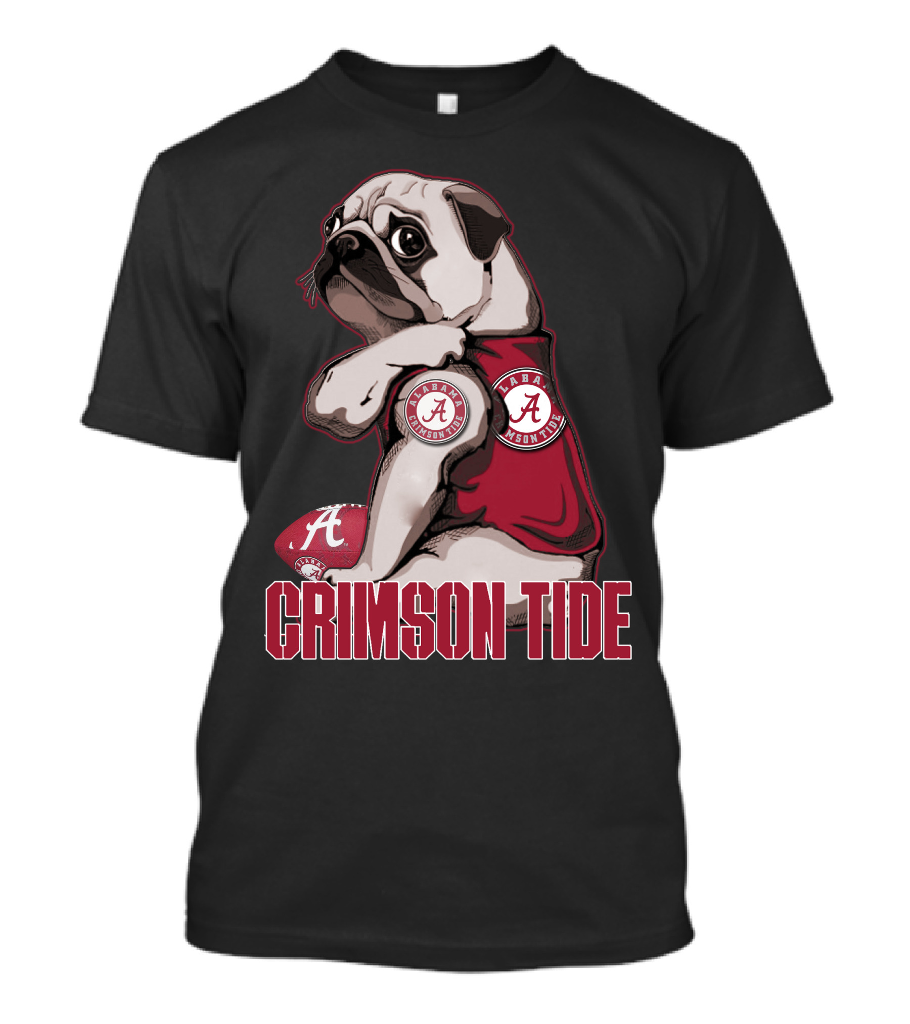 Pug Alabama Crimson Tide Football Fan Puppy T-Shirt