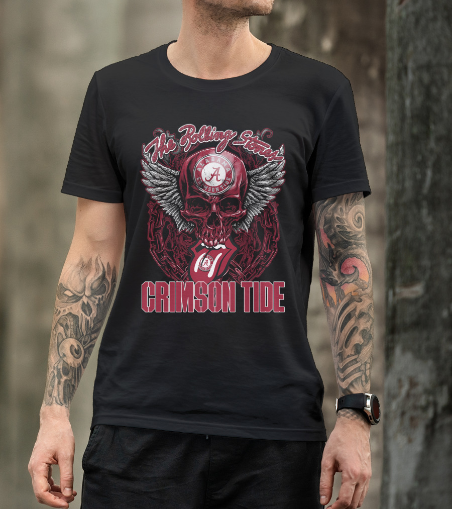 The Rolling Stones Alabama Crimson Tide Skull With Wings And Tongue T-Shirt