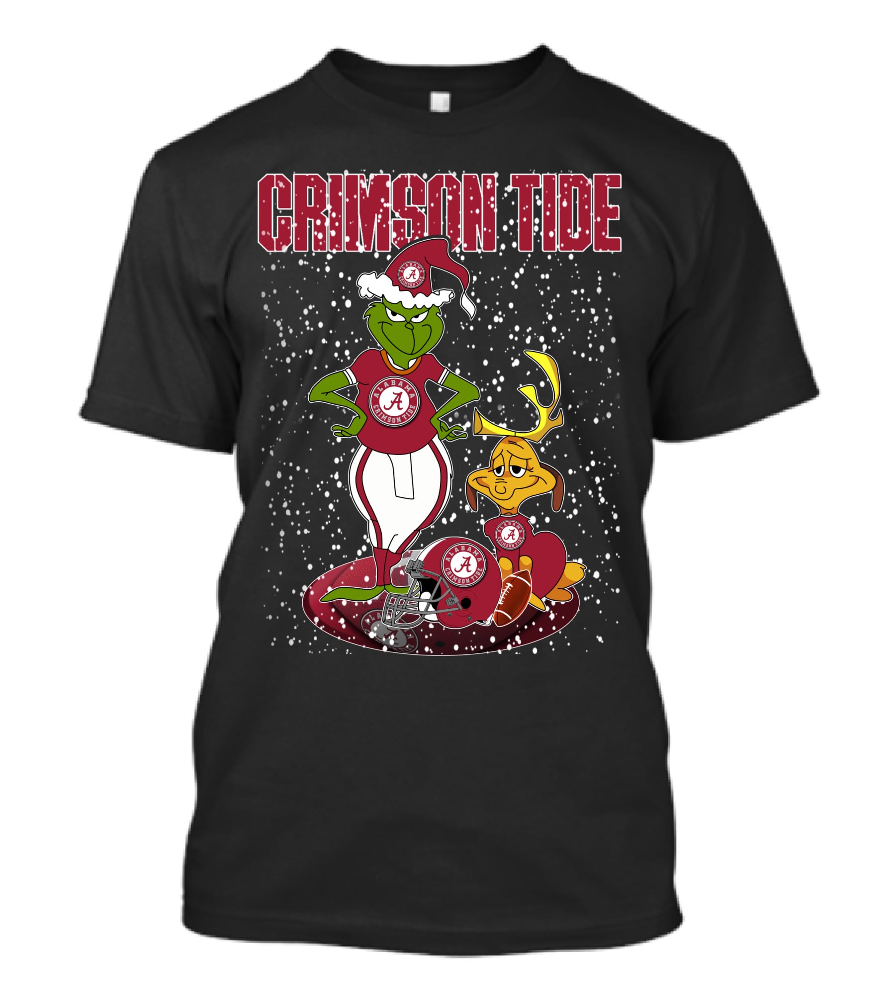 Grinchxmas Alabama Crimson Tide Holiday Cheer With Grinch And Reindeer In Snowy Scene T-Shirt