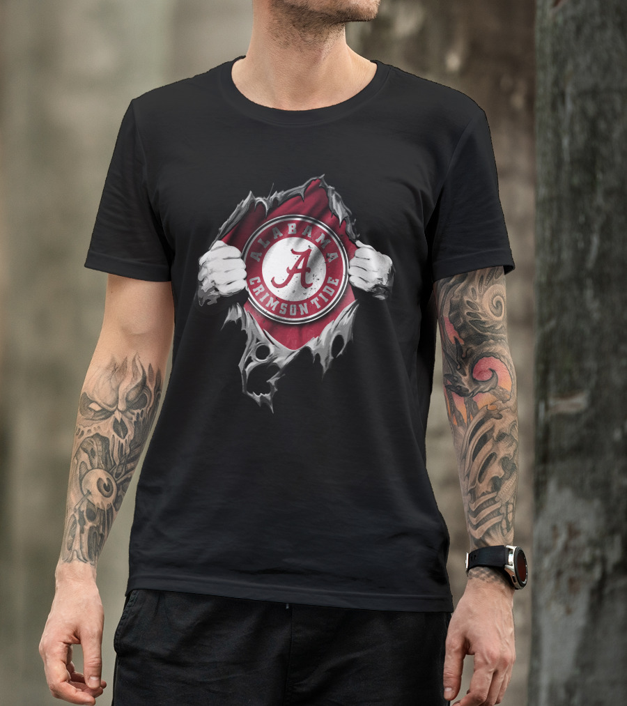 Torn V2 Alabama Crimson Tide Logo Hands Rip Through T-Shirt