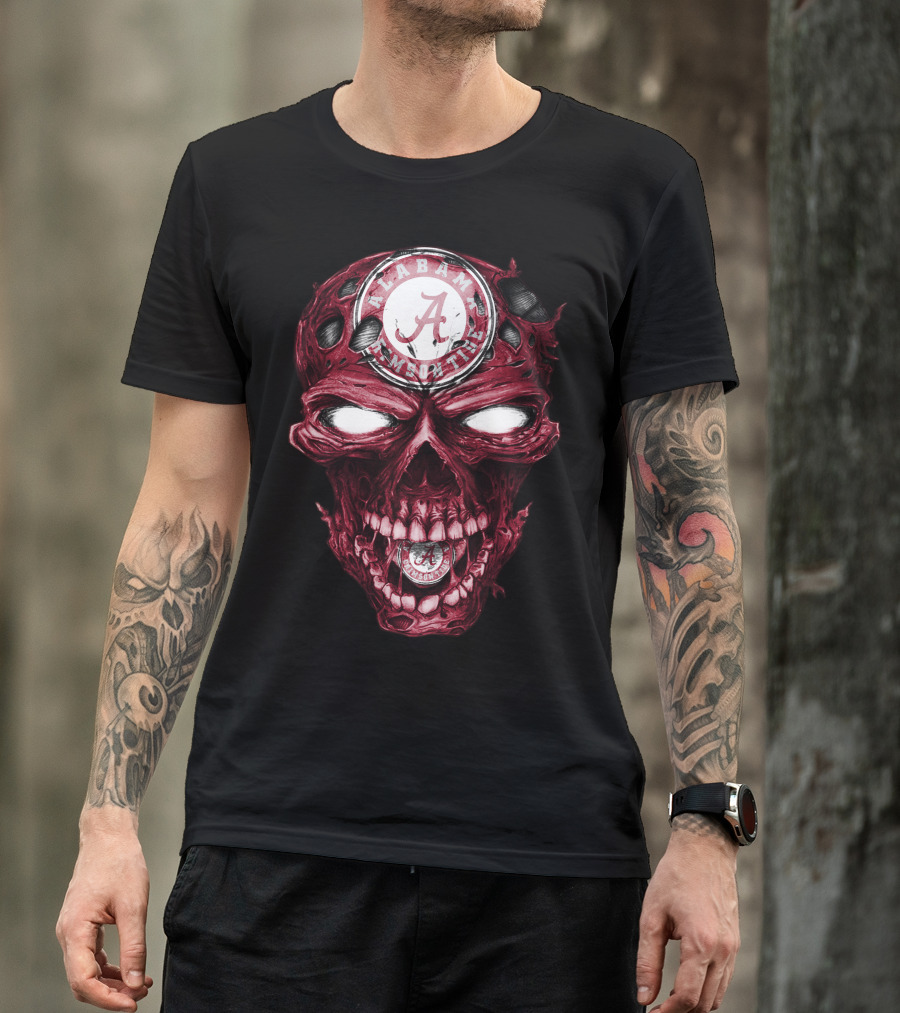 Skull V2 Alabama Crimson Tide A Logo Grinning Red Eyes T-Shirt