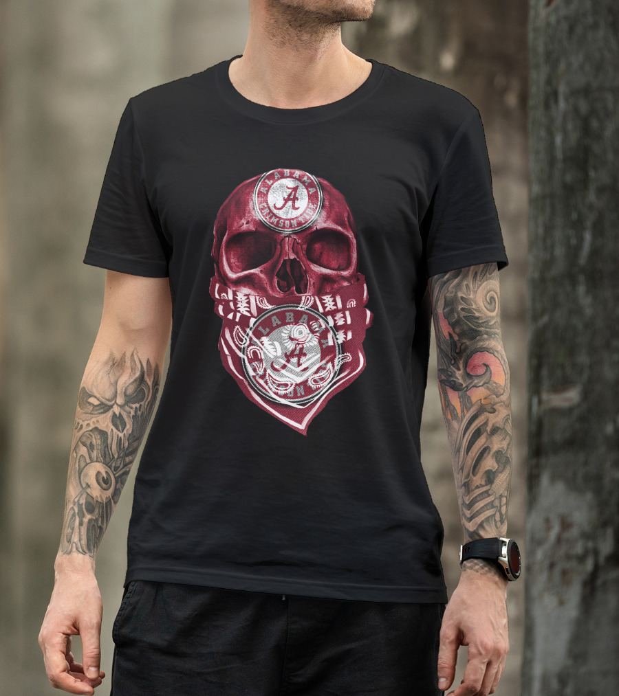 Skull Alabama Crimson Tide Bandana T-Shirt
