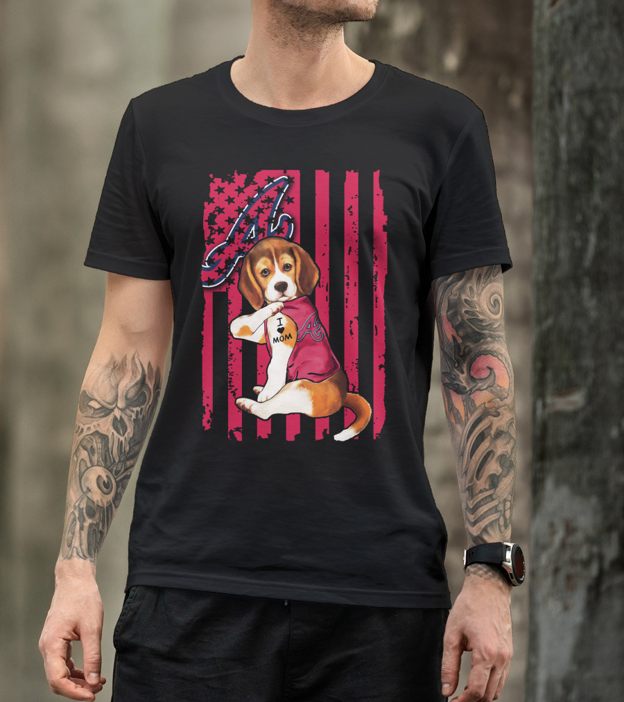 Beagle I Love Mom Atlanta Braves Stripes T-Shirt