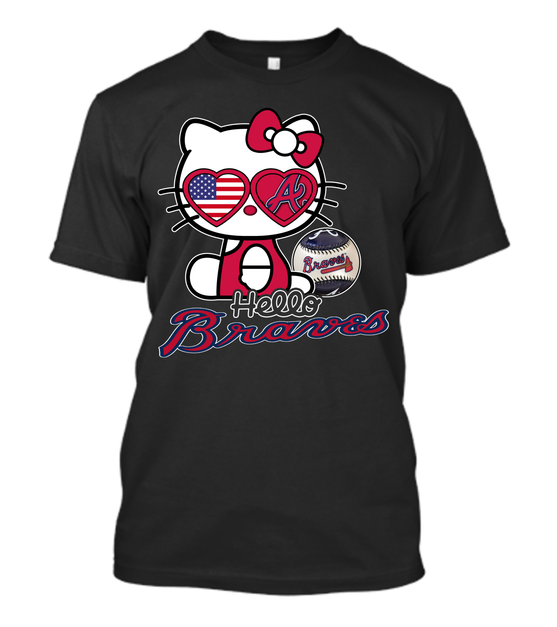Hello Kitty Braves Patriotic Heart Baseball T-Shirt