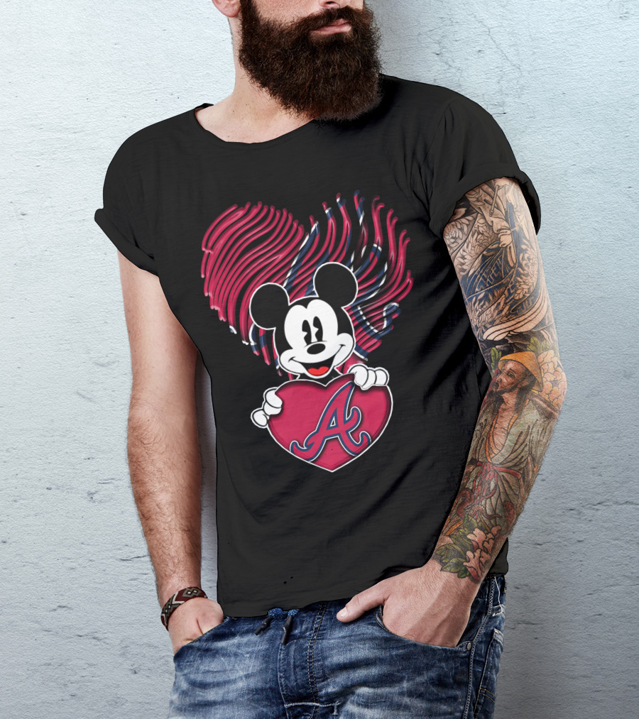 Mickey Mouse Atlanta Braves Heart T-Shirt