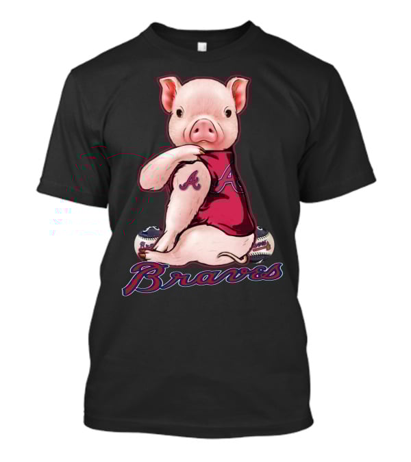 Pig In Atlanta Braves Jersey With Baseballs T-Shirt