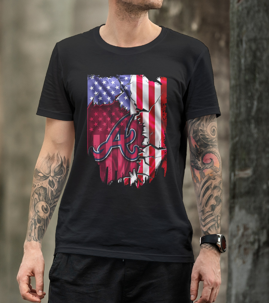 Flag V2 Atlanta Braves American Flag Ripped Baseball T-Shirt
